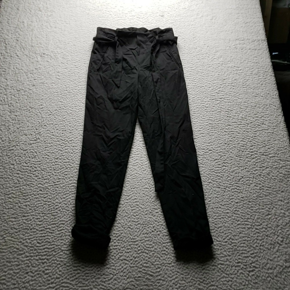 Zara Pants Womens XS Black Paperbag Tapered Belted Pull On Pockets Casual